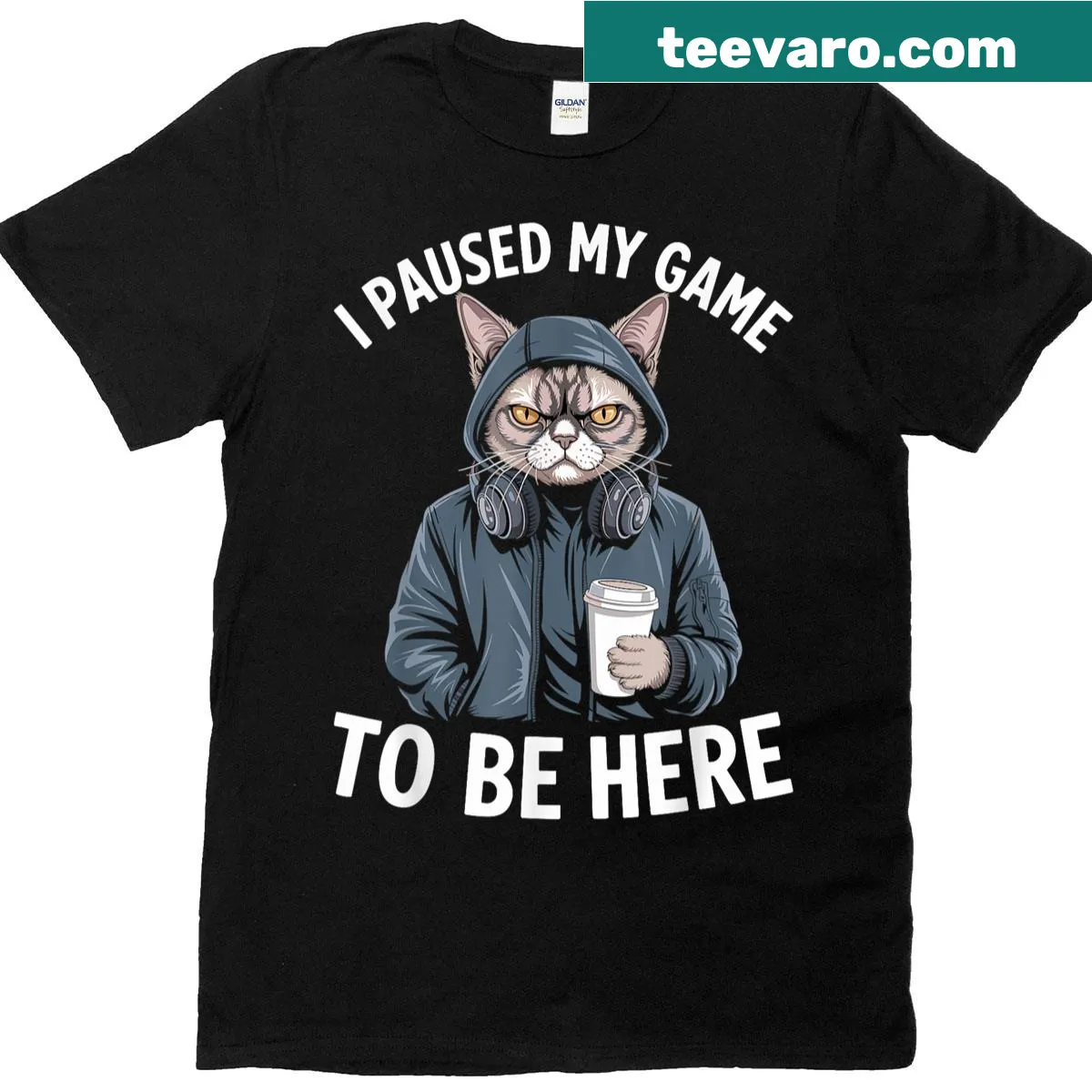 Funny gamer tee featuring a Devon Rex cat and playful text. — on a men's t-shirt