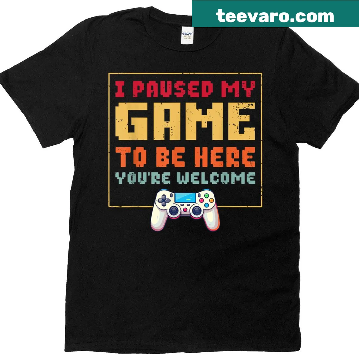 Funny gaming tee with humorous text for gamers. — on a men's t-shirt
