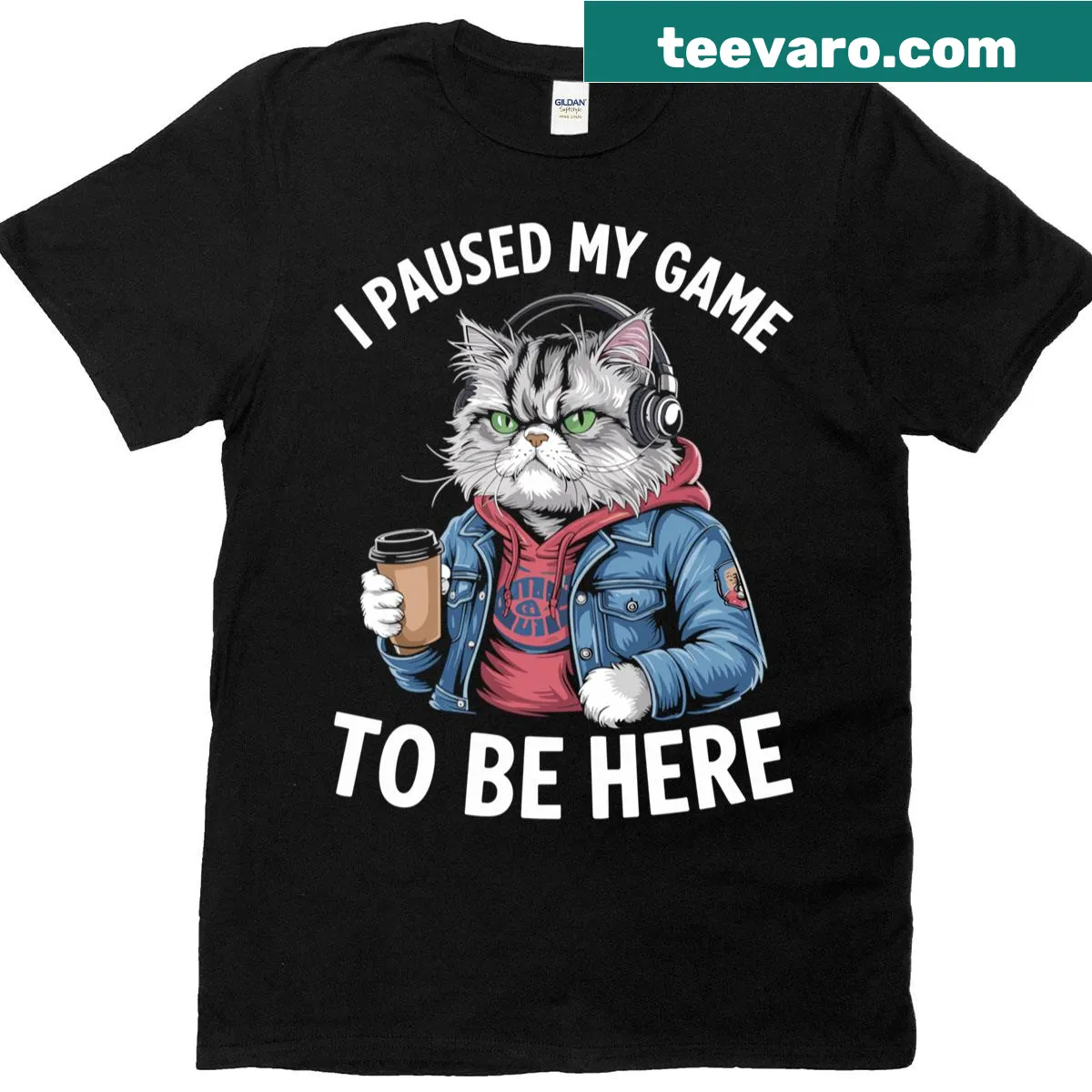 Funny gamer tee with a Persian cat and humorous text. — on a men's t-shirt