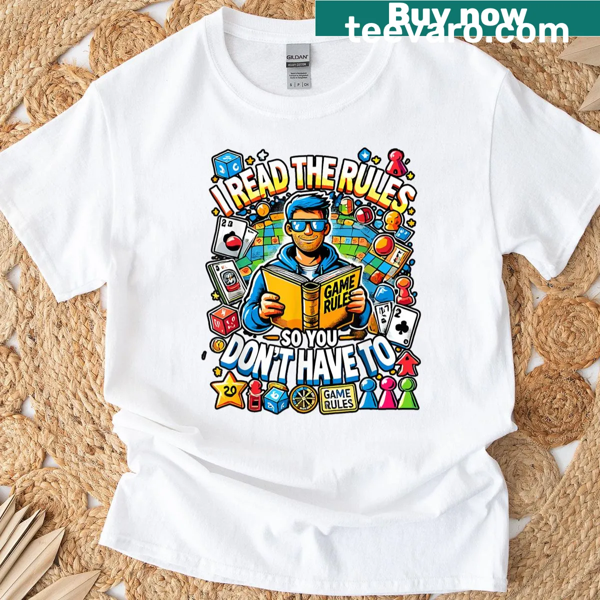 T-shirt with humorous text 'I Read The Rules So You Don’t Have To' for board game lovers. — on a men's t-shirt