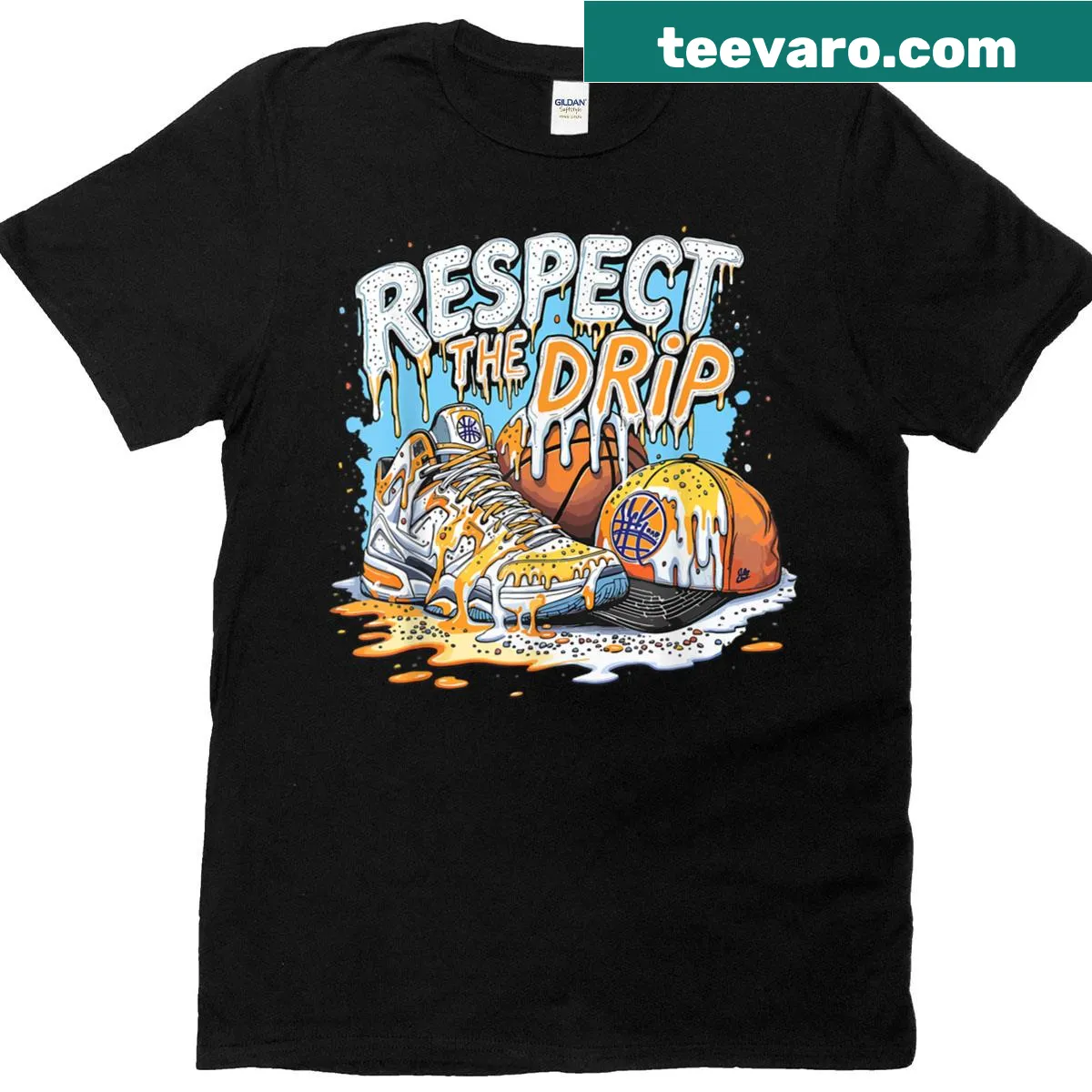 Ice cream basketball graphic tee with dripping design — on a men's t-shirt