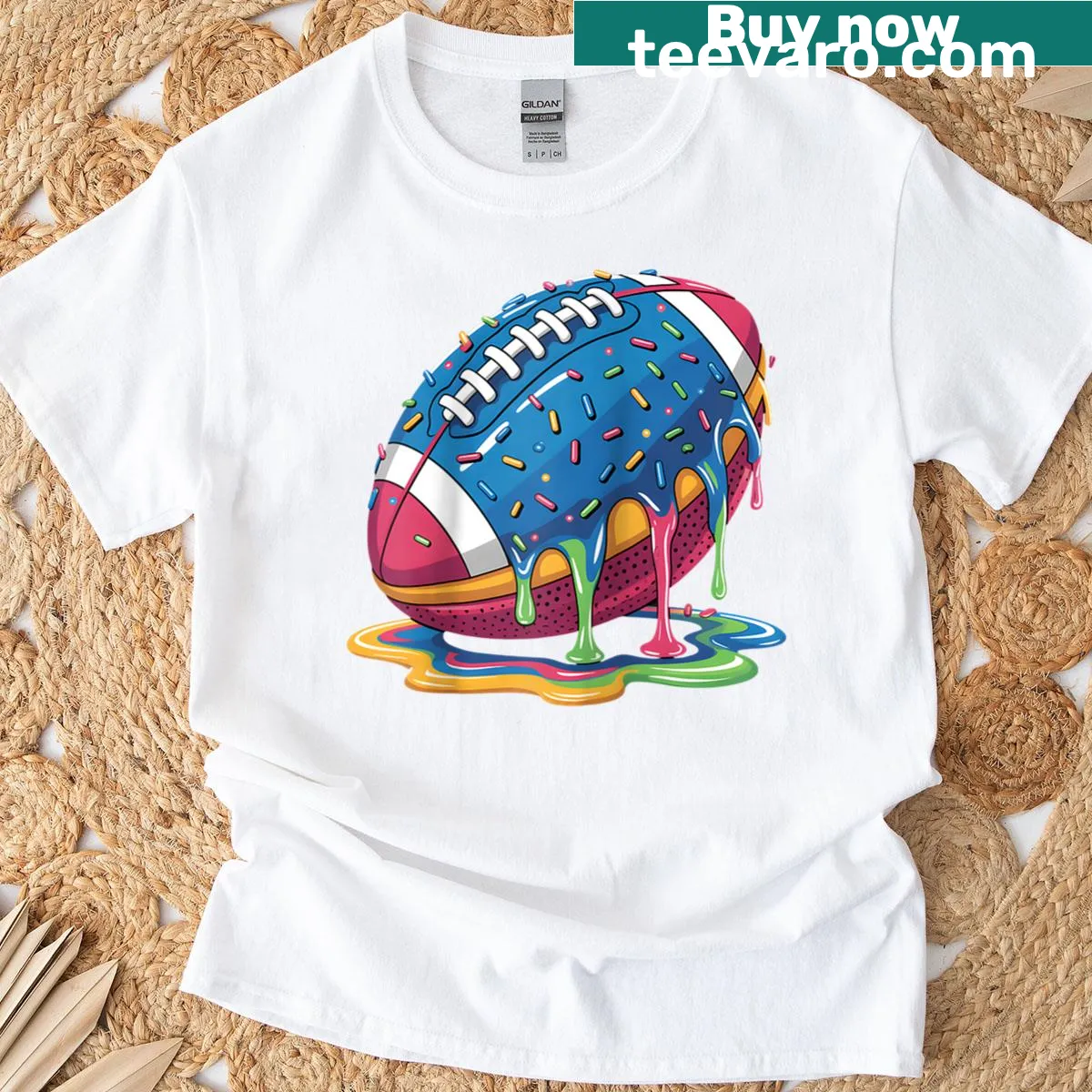 Baseball tee featuring ice cream drip and football design — on a men's t-shirt