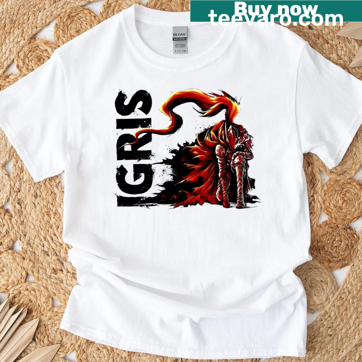 Igris bloodred armor t-shirt from Solo Leveling — on a men's t-shirt