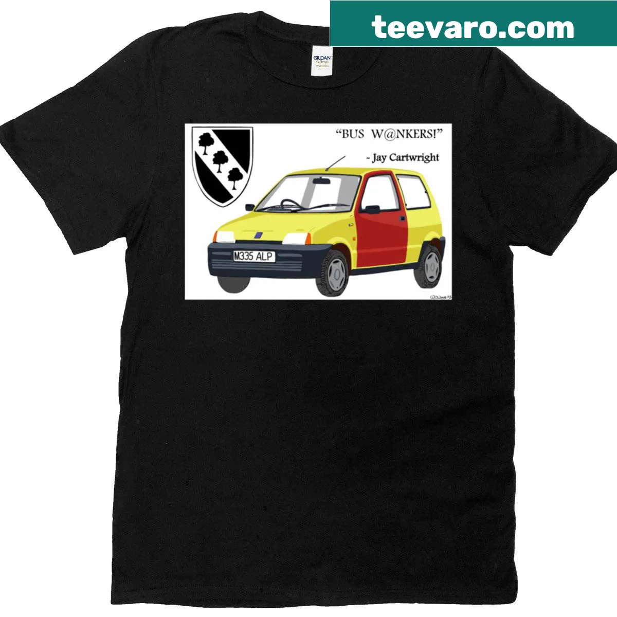 Oversized T-shirt featuring Simon and his Cinquecento car from 'The Inbetweeners' — on a men's t-shirt