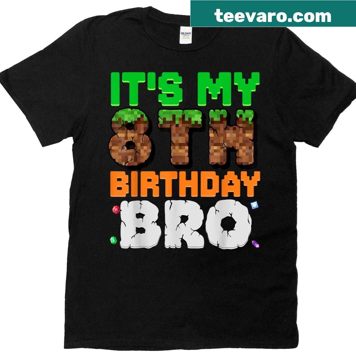 Pixel game T-shirt celebrating 8th birthday for a boy gamer — on a men's t-shirt