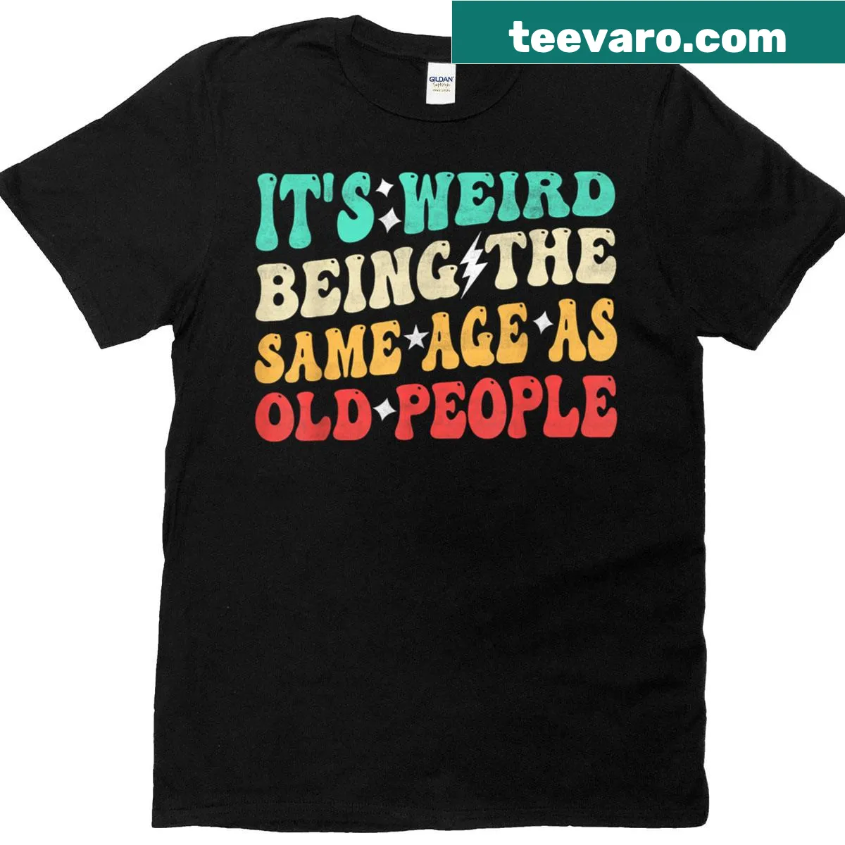Retro t-shirt with the saying It's Weird Being The Same Age As Old People — on a men's t-shirt