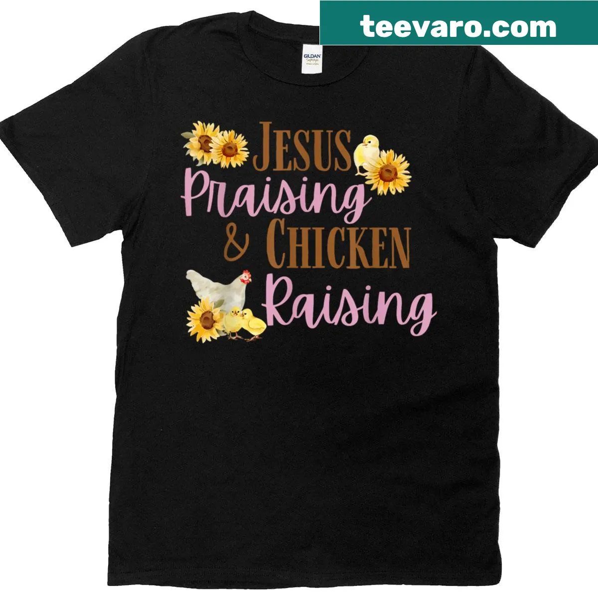 Funny shirt featuring chicken and faith-themed text — on a men's t-shirt