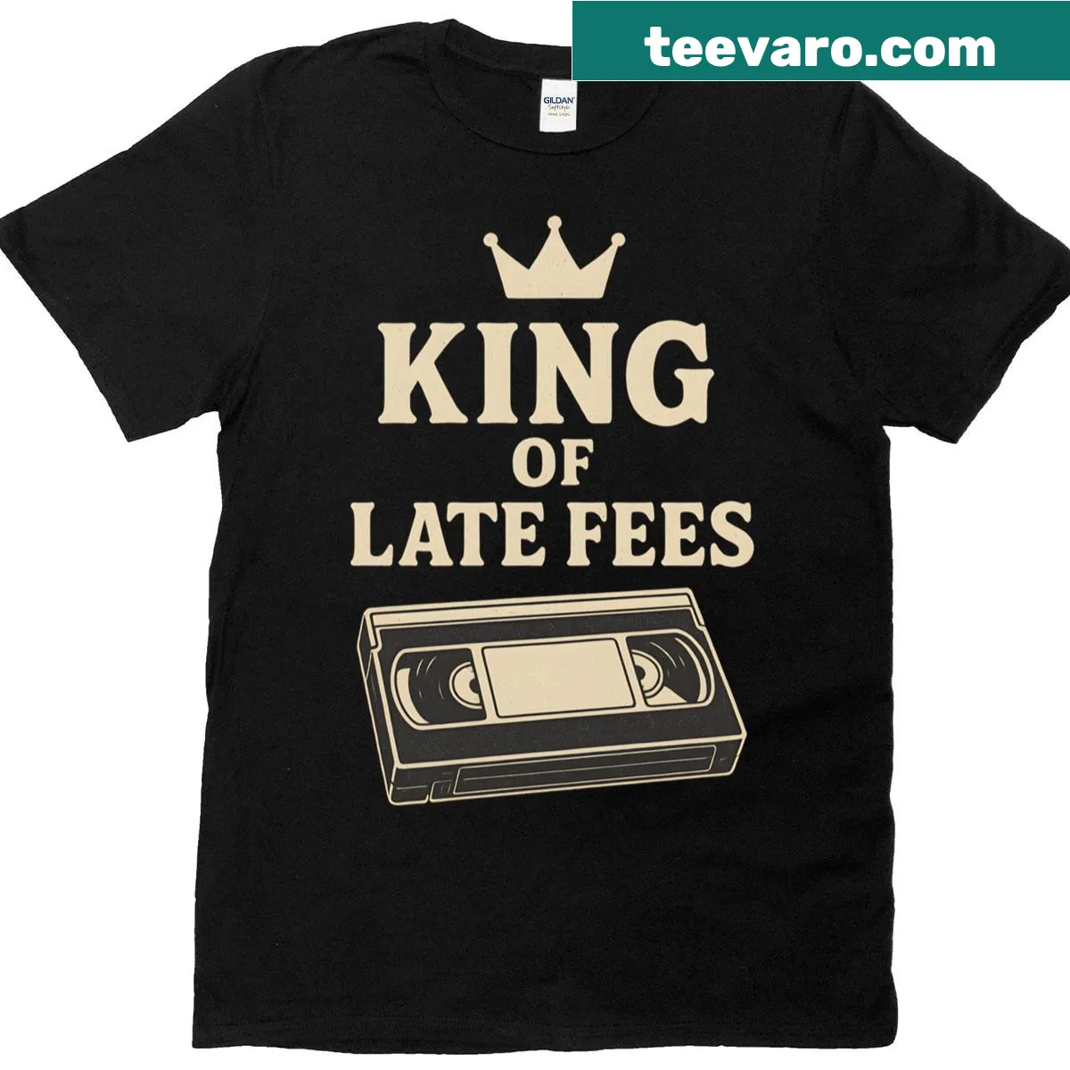 Funny t-shirt featuring 'King Of Late Fees' text — on a men's t-shirt