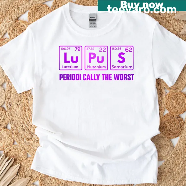 Periodic table inspired T-shirt for lupus awareness with elements graphic