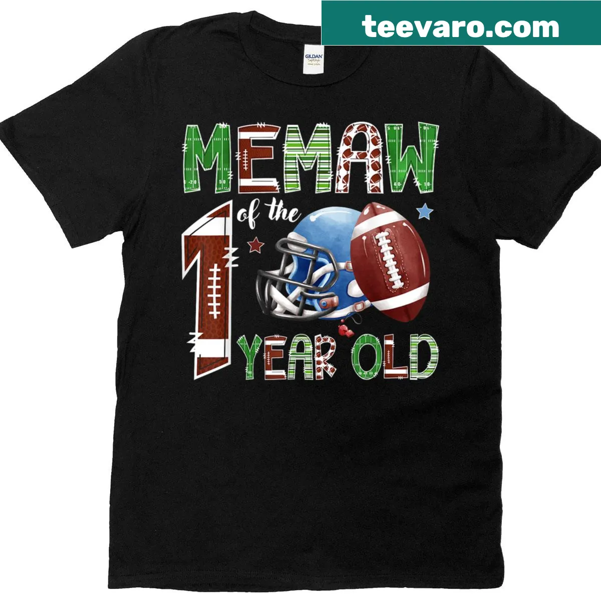 Illustrated shirt for grandmas celebrating their grandchild’s first birthday with a football theme. — on a men's t-shirt