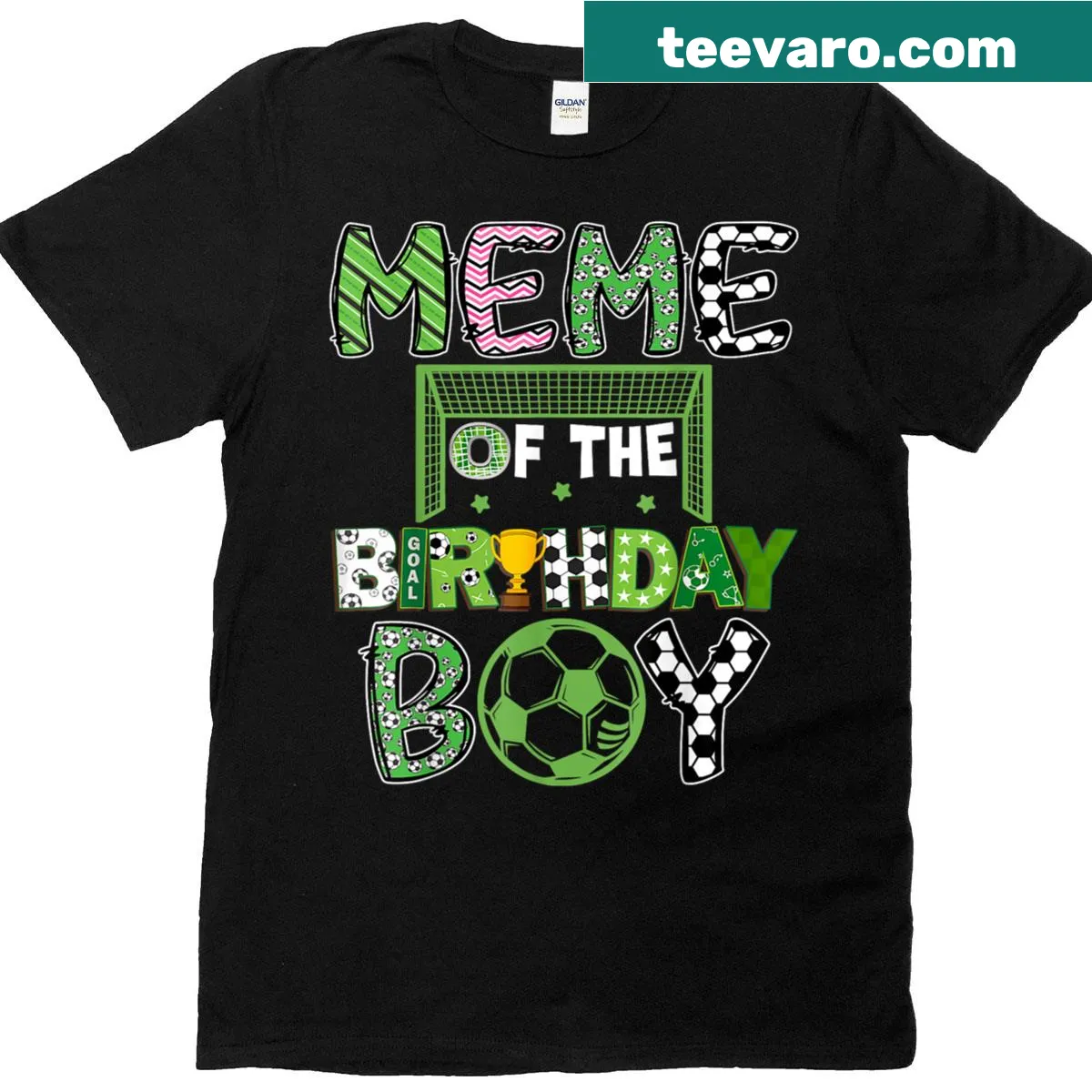 T-shirt with meme graphic for a birthday boy soccer player — on a men's t-shirt