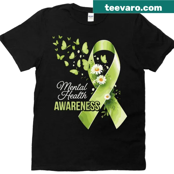 Butterfly and green ribbon graphic representing mental health awareness