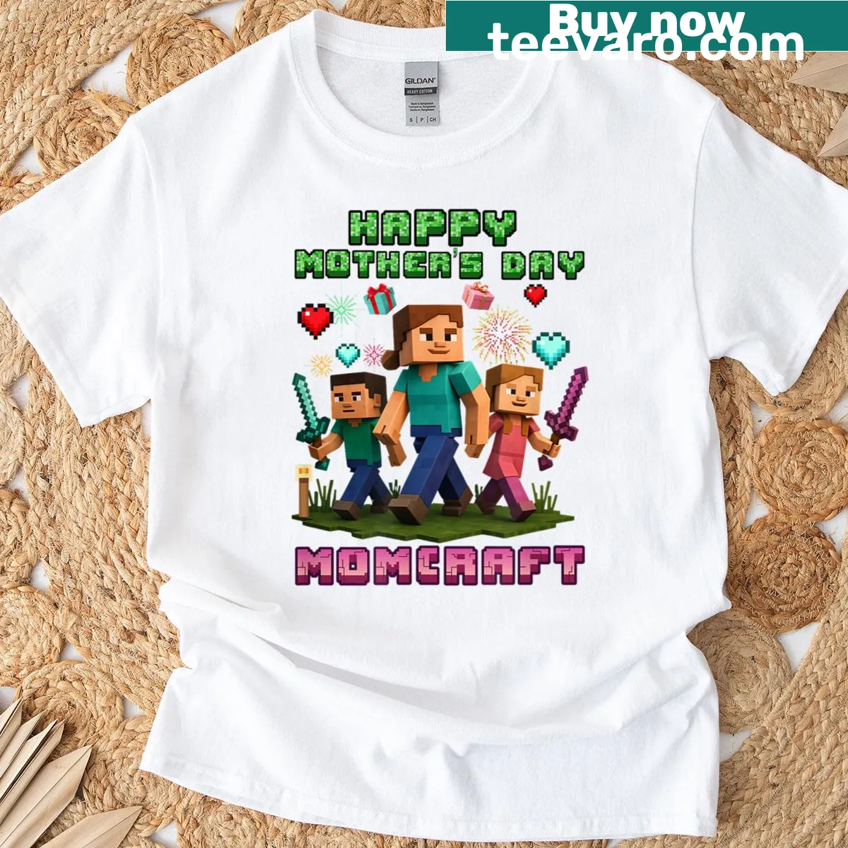 Humorous 'Momcraft' gamer T-shirt for Mother's Day — on a men's t-shirt