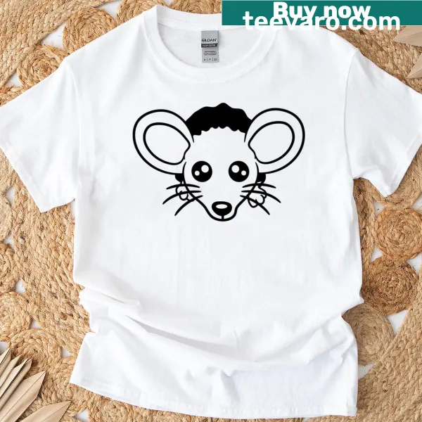 Cute comic-style T-shirt with a mouse peeking from a wall hole