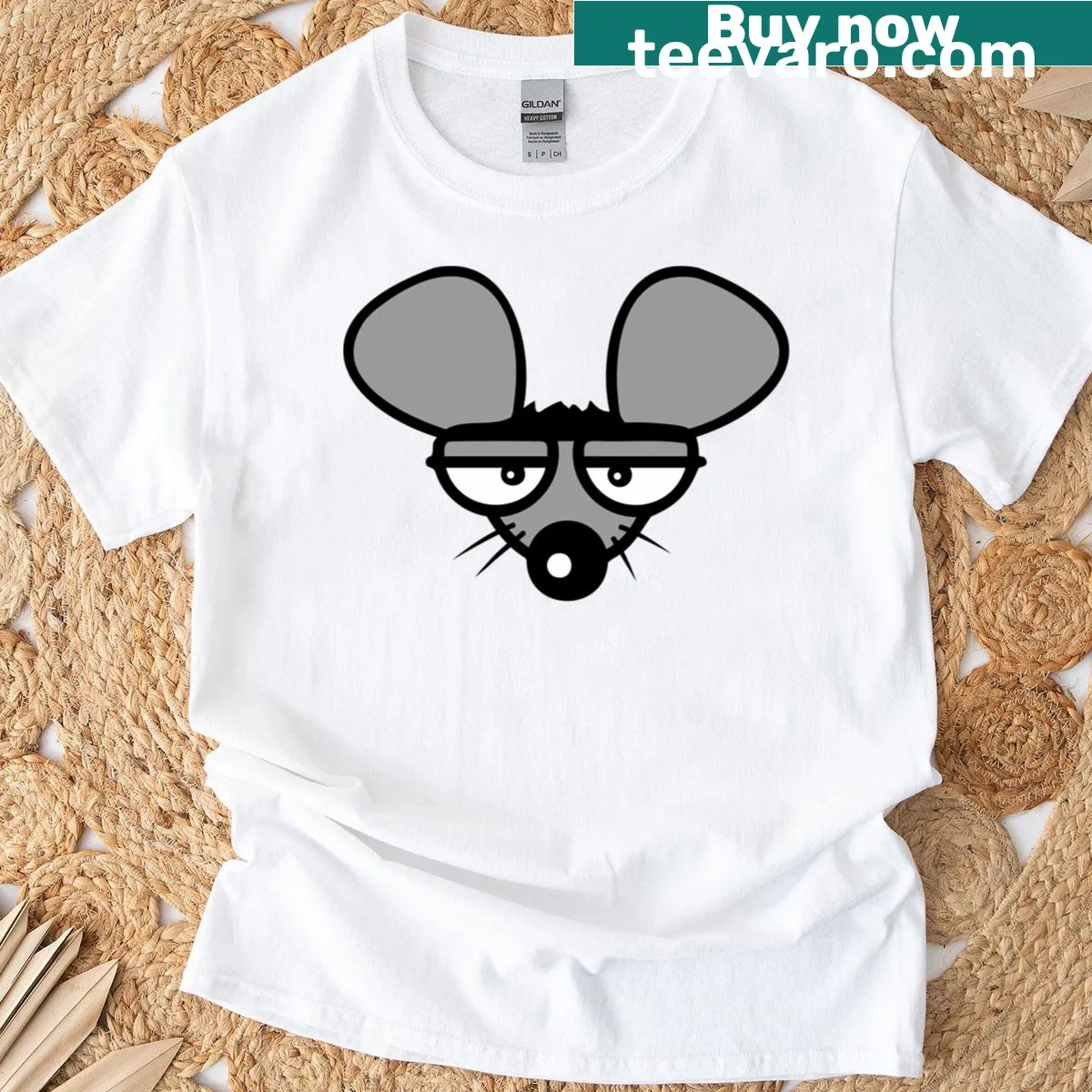 Cartoon T-shirt featuring an angry rat with humorous expression — on a men's t-shirt