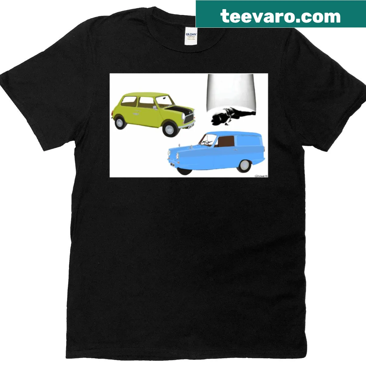 Oversized T-shirt featuring a whimsical design inspired by Mr. Bean. — on a men's t-shirt