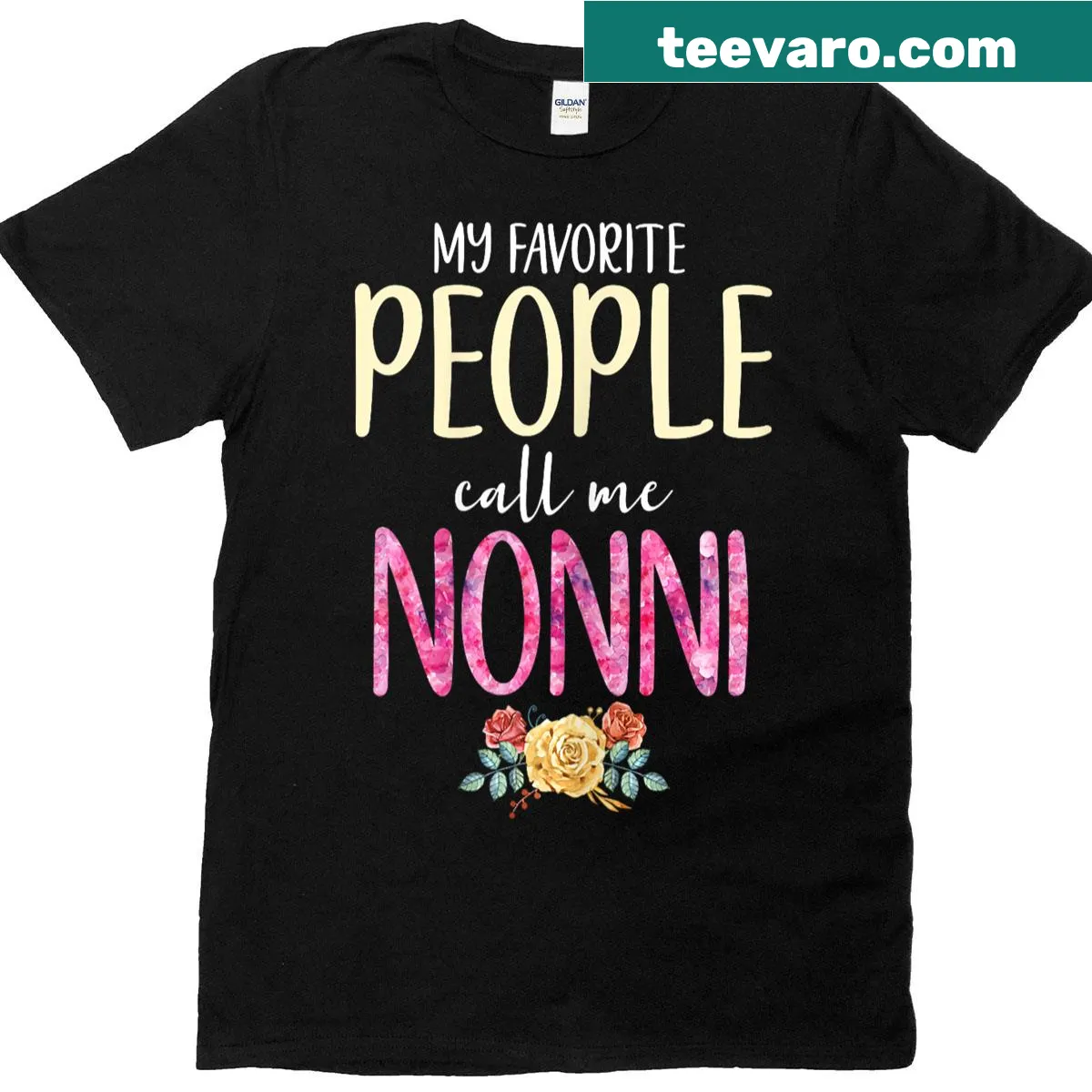 Floral shirt for grandmas with the phrase 'My Favorite People Call Me Nonni.' — on a men's t-shirt