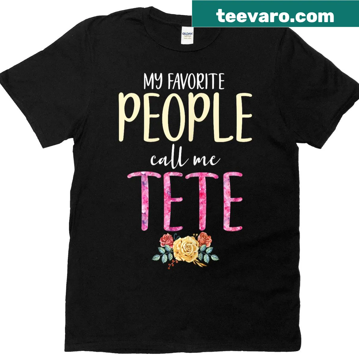 Floral t-shirt with 'My Favorite People Call Me Tete' text — on a men's t-shirt