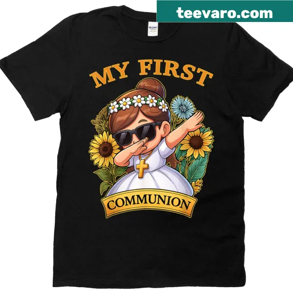 Dabbing girl graphic t-shirt celebrating First Communion