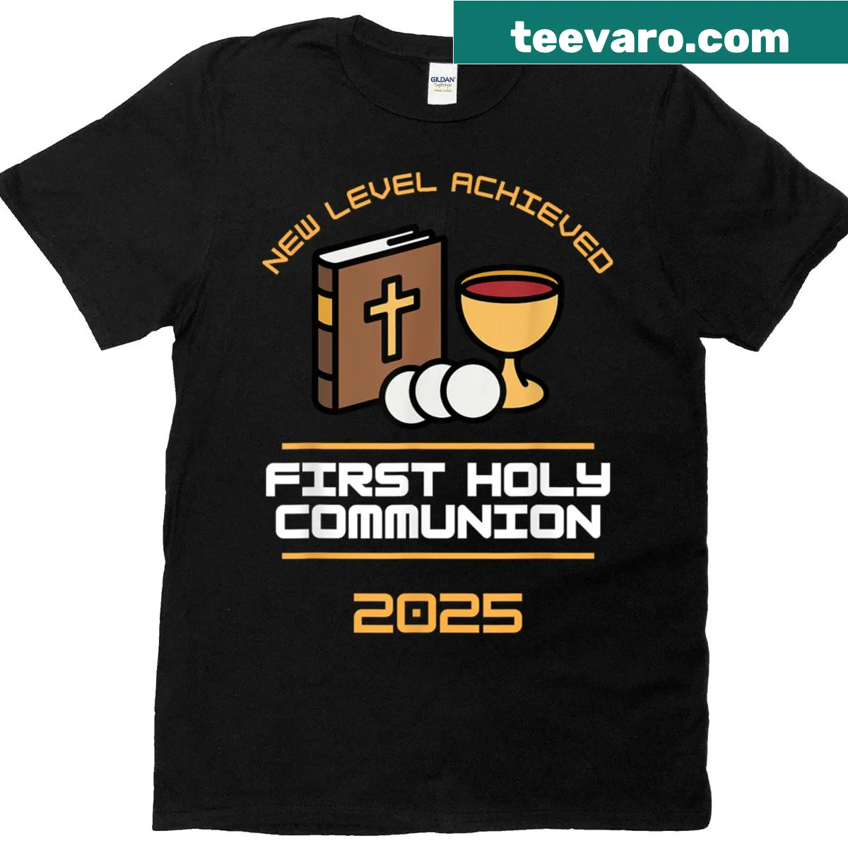 Fun First Communion gaming-themed t-shirt for kids — on a men's t-shirt