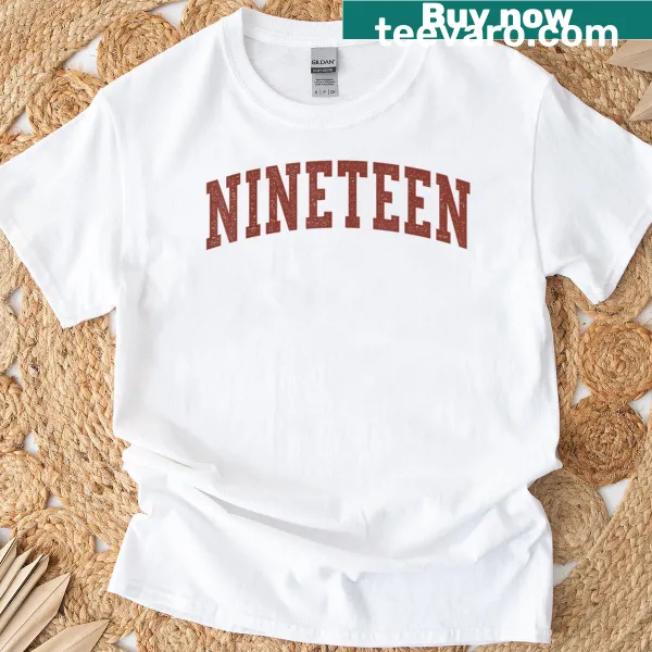Minimalist T-shirt celebrating a 19th birthday with the number 19 prominently displayed.