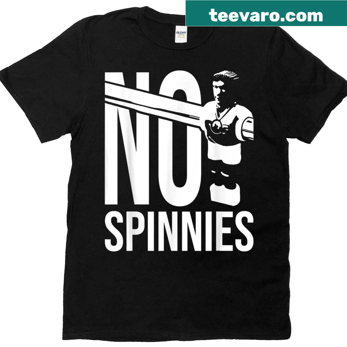 T-shirt with No Spinnies text designed for foosball lovers — on a men's t-shirt