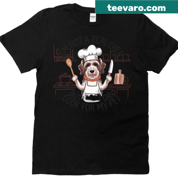 Oversized t-shirt with a humorous dog chef illustration