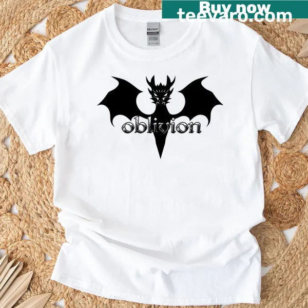 Sleek black T-shirt featuring the word Oblivion in bold typography.
