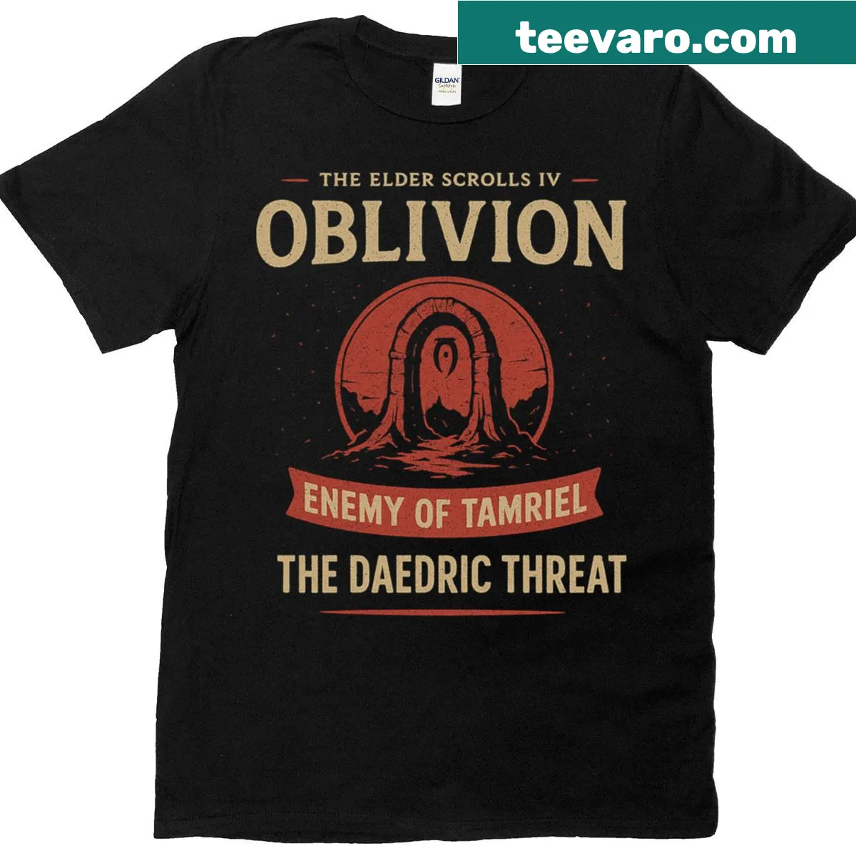 Oblivion Gate graphic depicting the Daedric threat. — on a men's t-shirt