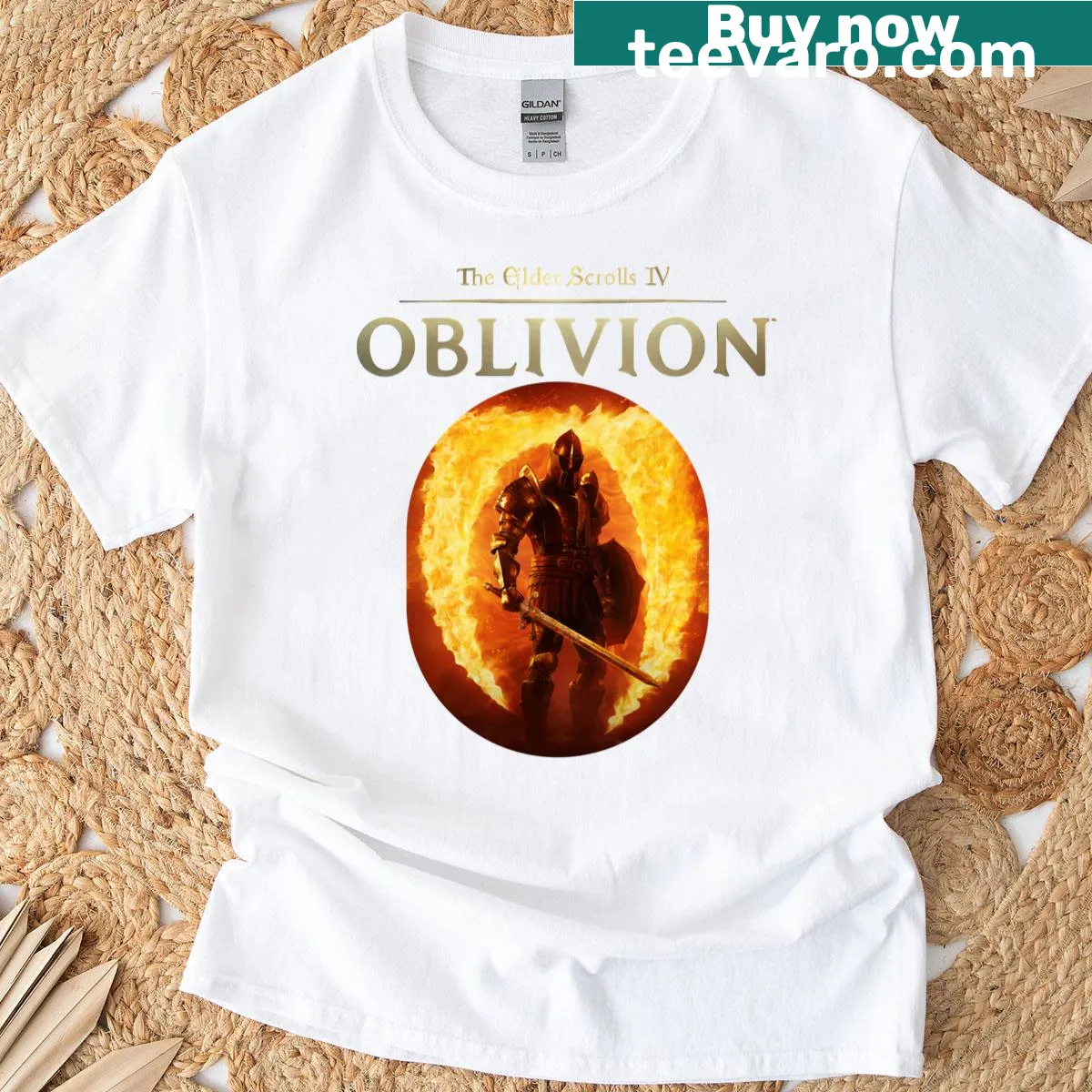 Illustrative t-shirt celebrating Oblivion game — on a men's t-shirt