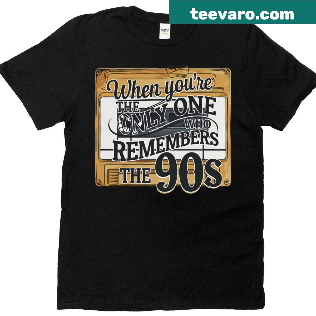 Oversized t-shirt with a nostalgic 90s cassette tape design — on a men's t-shirt