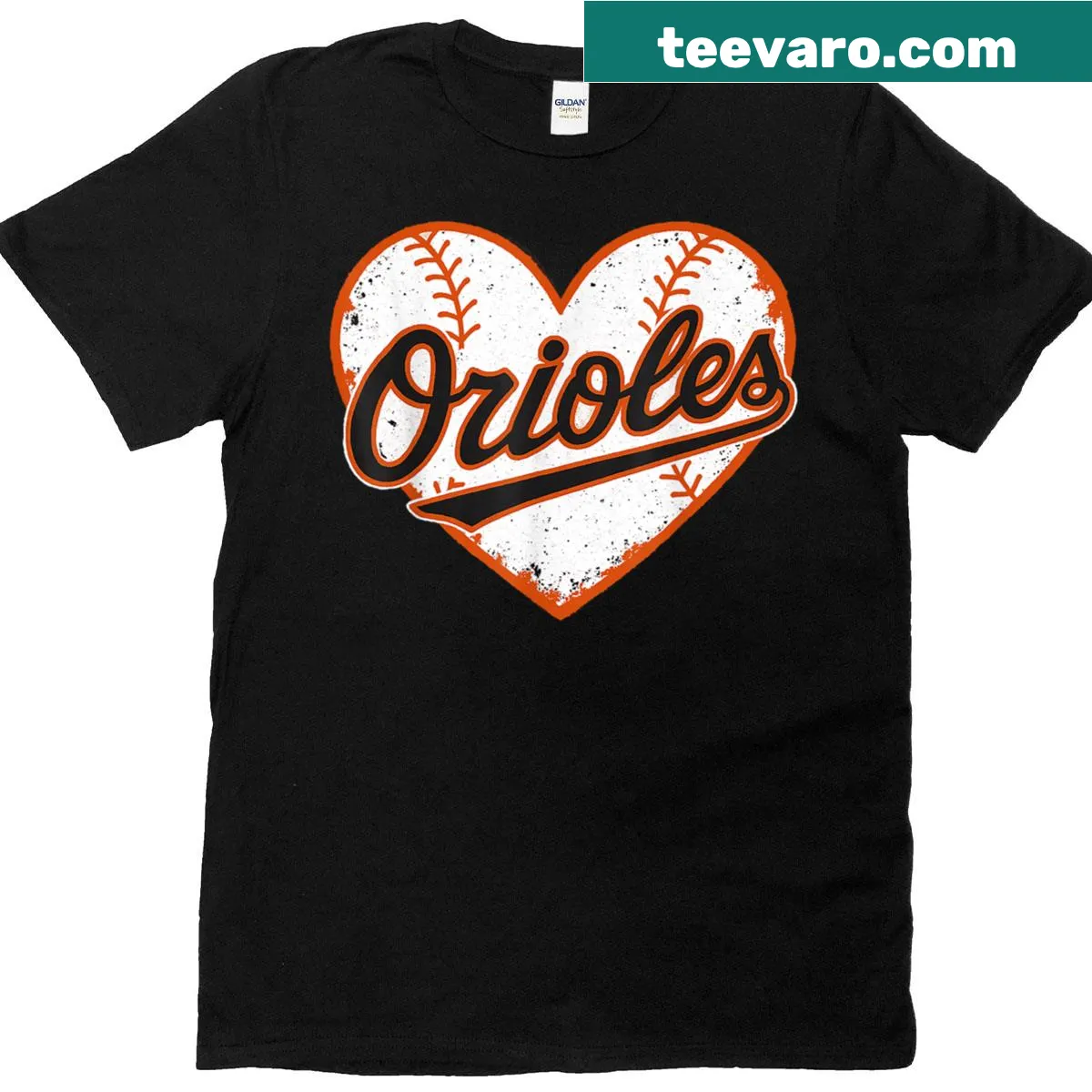 Vintage-style t-shirt with heart and 'Oriole' design — on a men's t-shirt