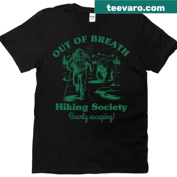 Illustration of polar bear and text on Out Of Breath t-shirt