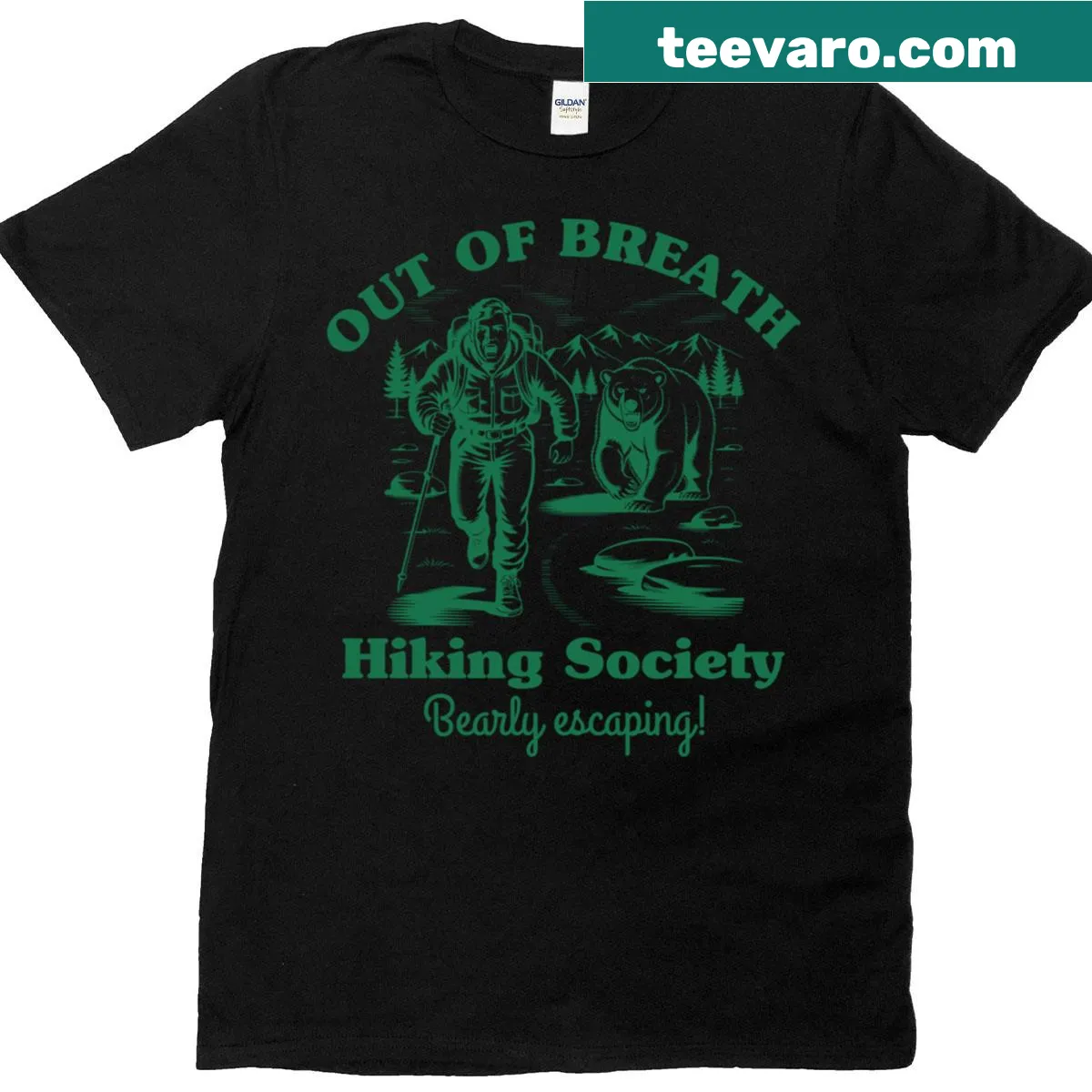 Illustration of polar bear and text on Out Of Breath t-shirt — on a men's t-shirt
