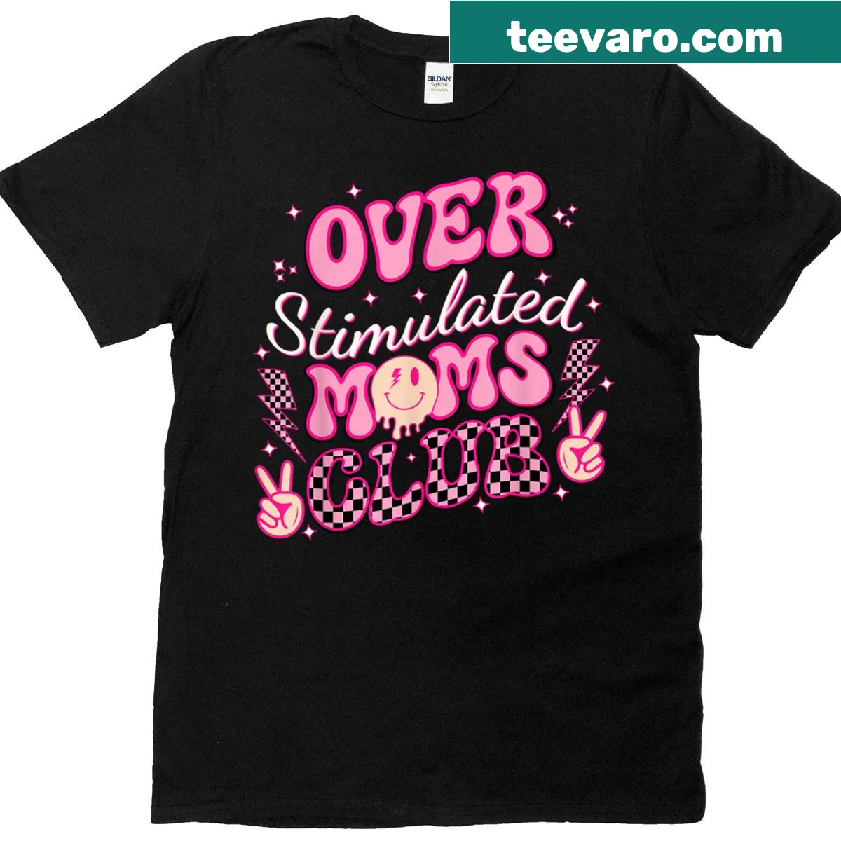 Typography t-shirt for overstimulated moms with humorous text — on a men's t-shirt