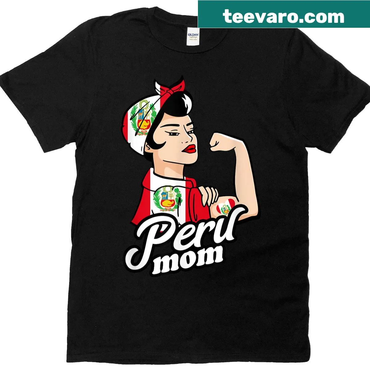 Empowering t-shirt with Peru flag and strong woman illustration — on a men's t-shirt