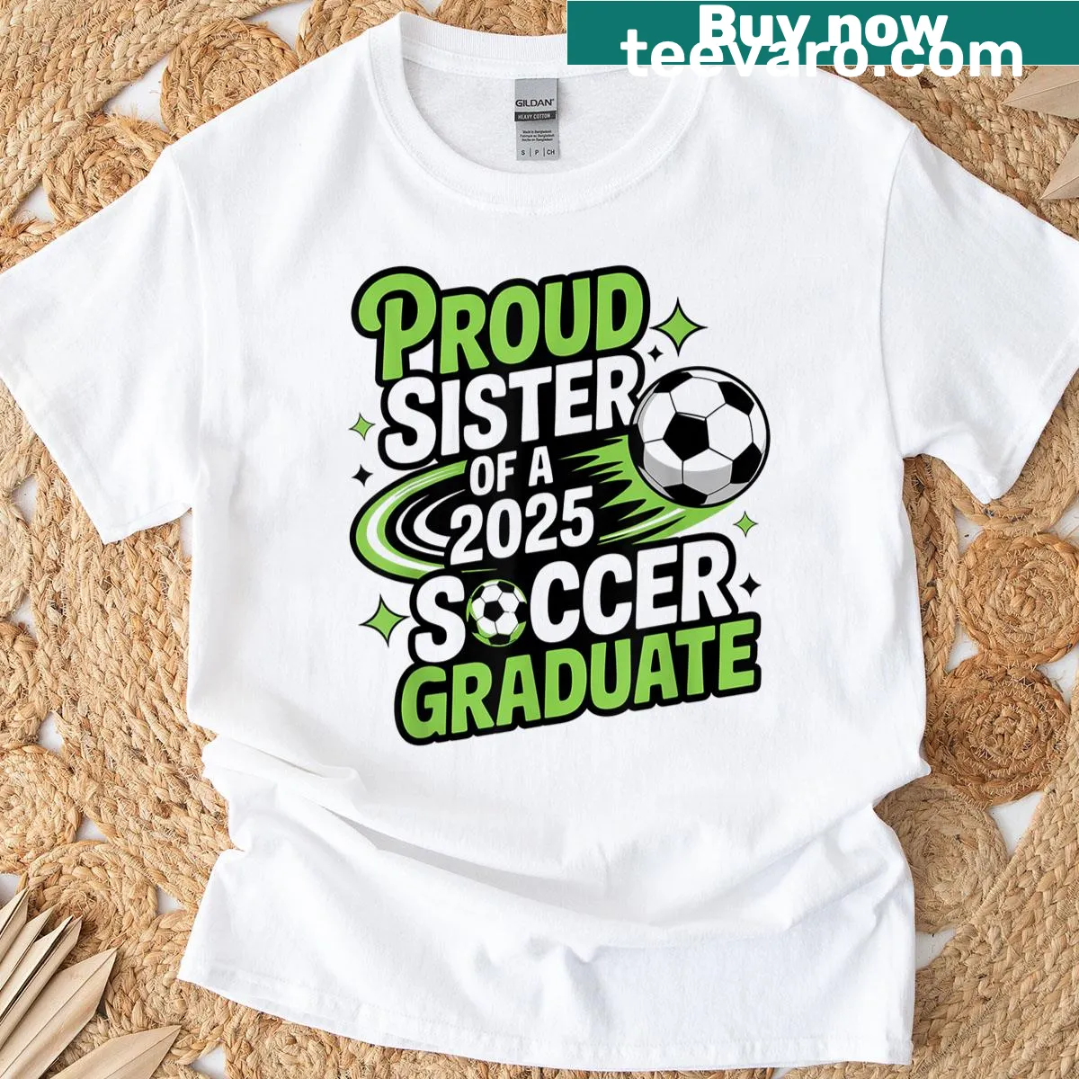 Proud sister t-shirt with 'Proud Sister Of A 2025 Soccer Graduate' text — on a men's t-shirt