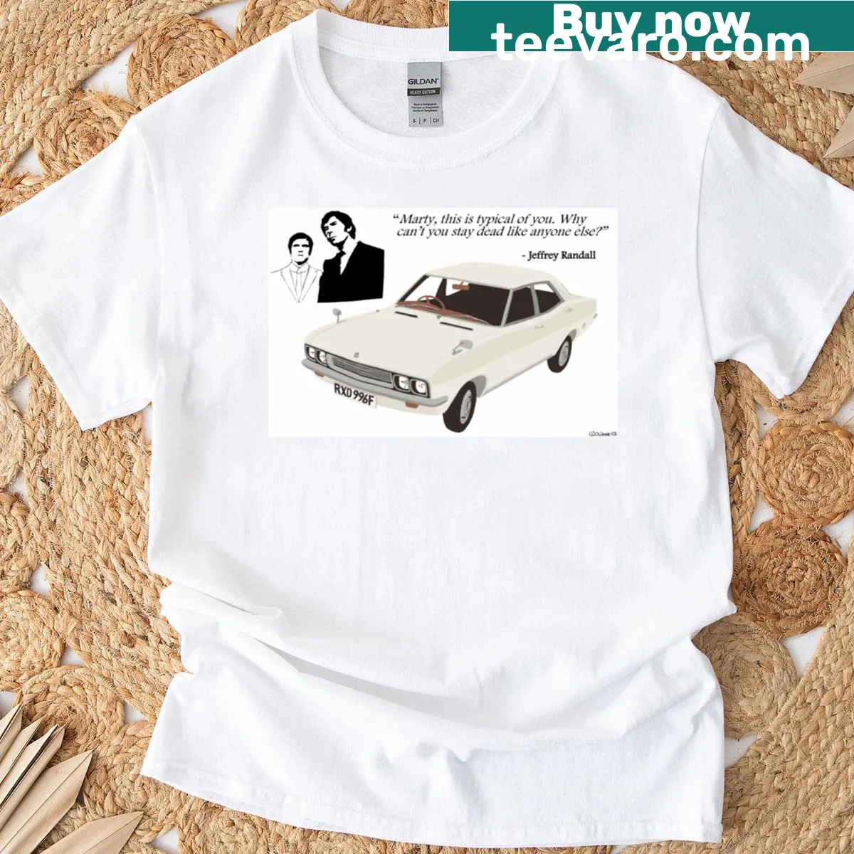Illustrative t-shirt featuring Randall and Hopkirk — on a men's t-shirt