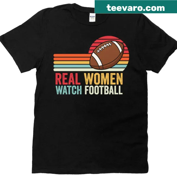 Vintage style tee with 'Real Women Watch Football' text design