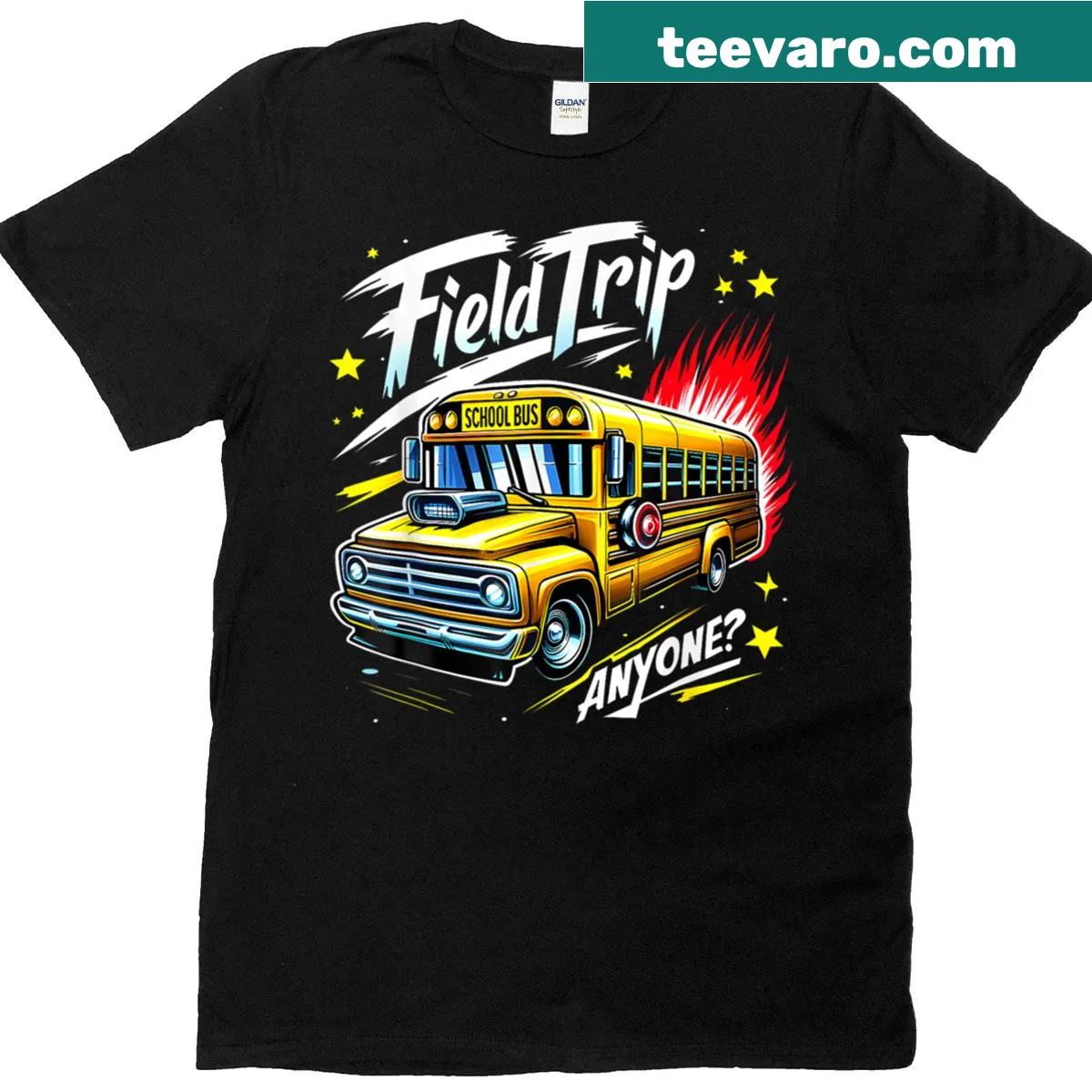 Retro t-shirt with 'Field Trip Anyone?' text for teachers — on a men's t-shirt