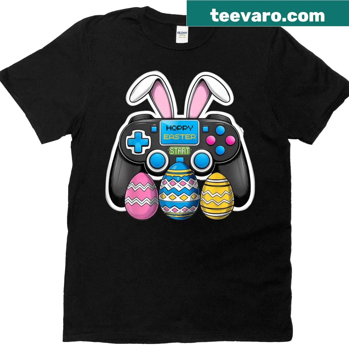 Vintage gamer t-shirt with Easter egg design featuring game controllers — on a men's t-shirt