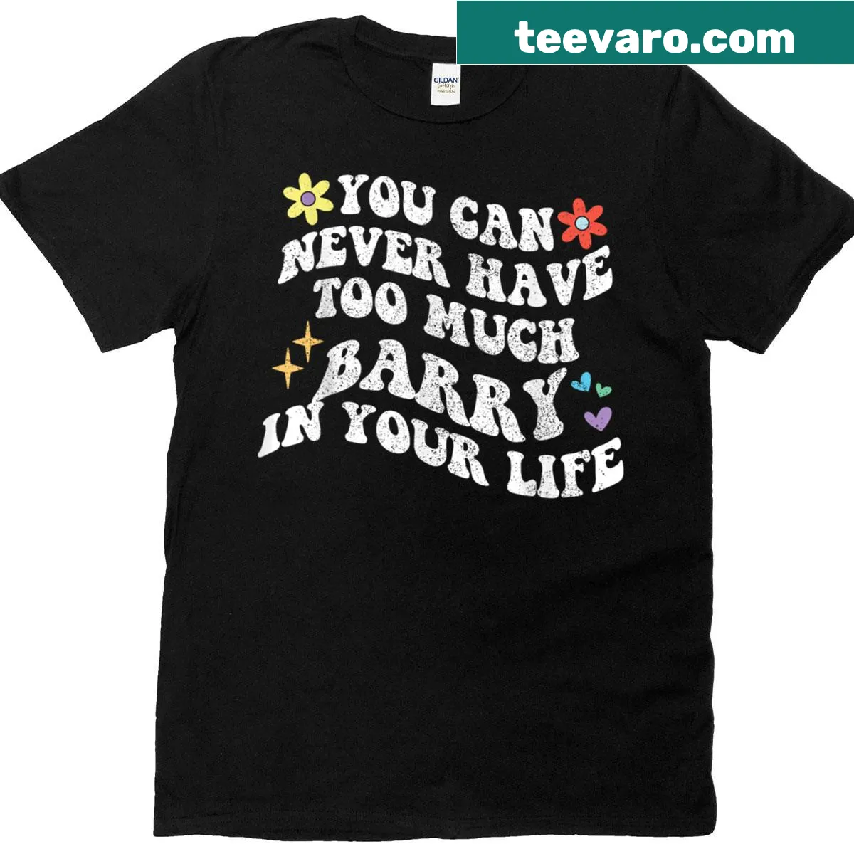 Retro t-shirt with humorous 'You Can Never Have Too Much Barry' text — on a men's t-shirt