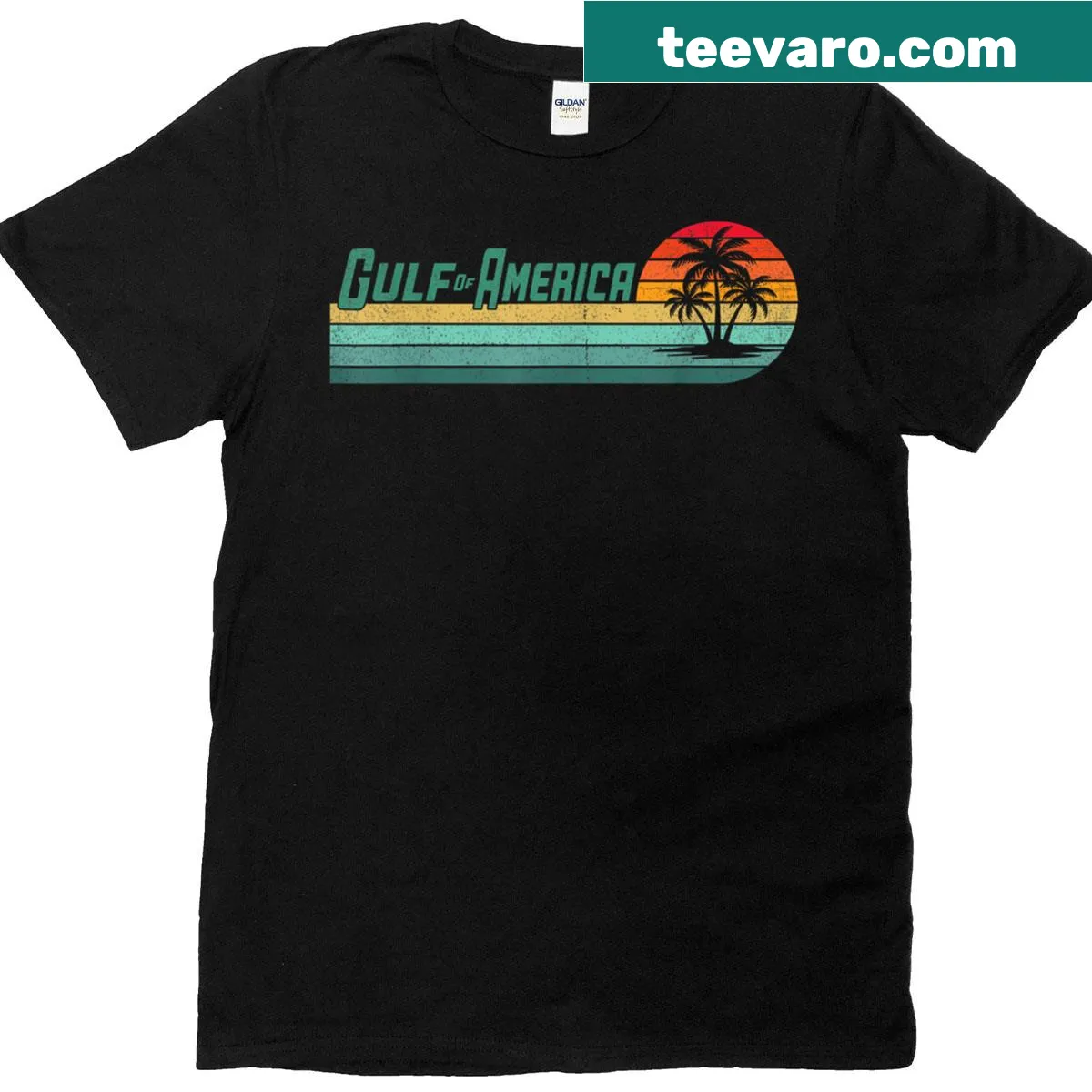 Retro graphic T-shirt depicting the Gulf of America — on a men's t-shirt