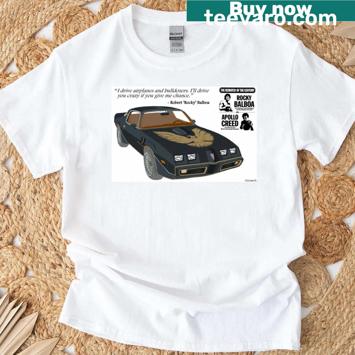 Retro t-shirt featuring Rocky's Trans Am car — on a men's t-shirt