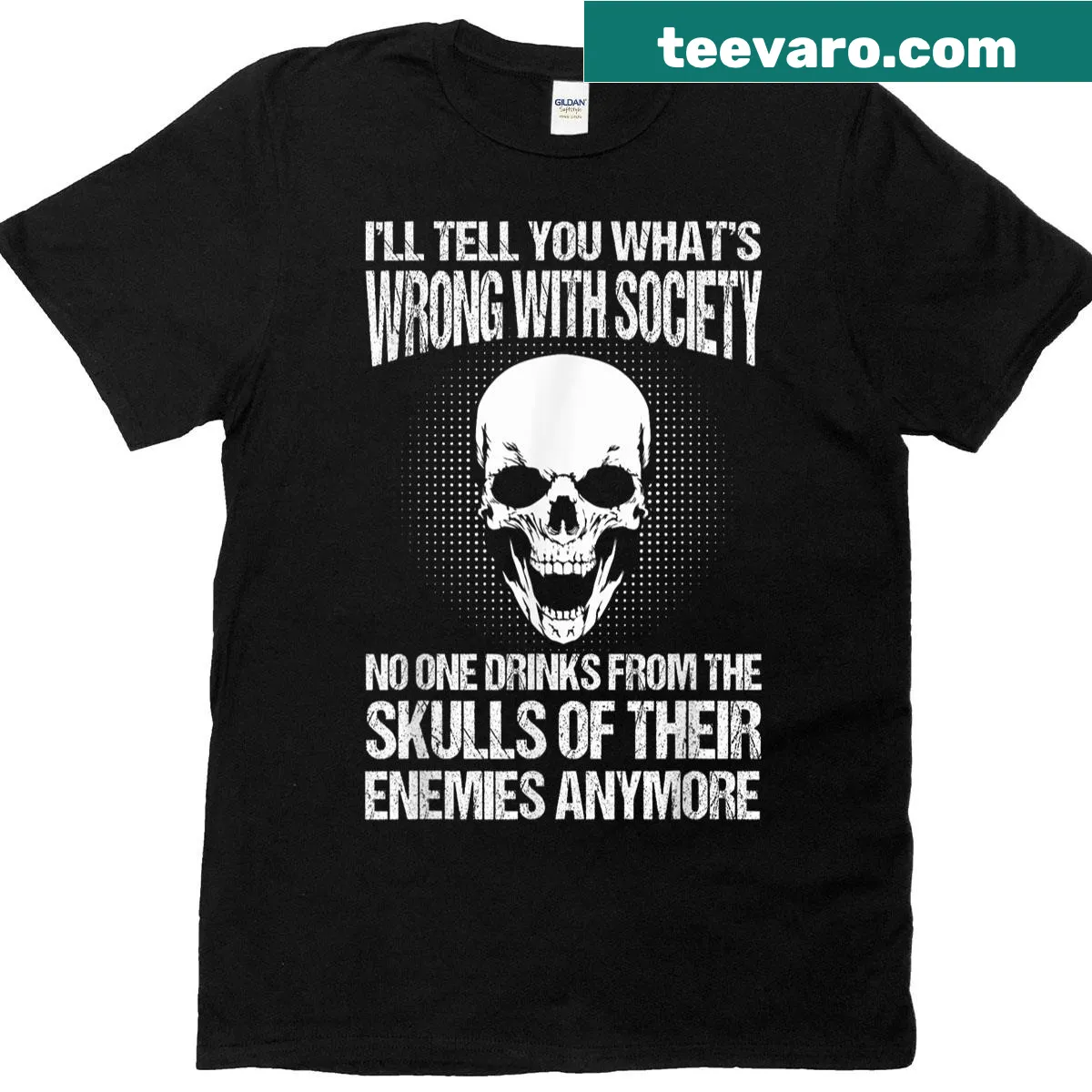 Edgy graphic tee featuring a sarcastic message about societal norms with striking typography. — on a men's t-shirt