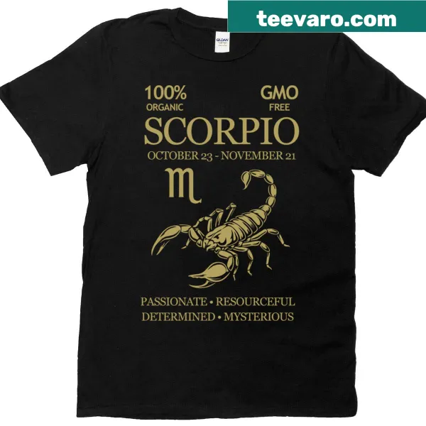 Funny Scorpio zodiac t-shirt with humorous horoscope text