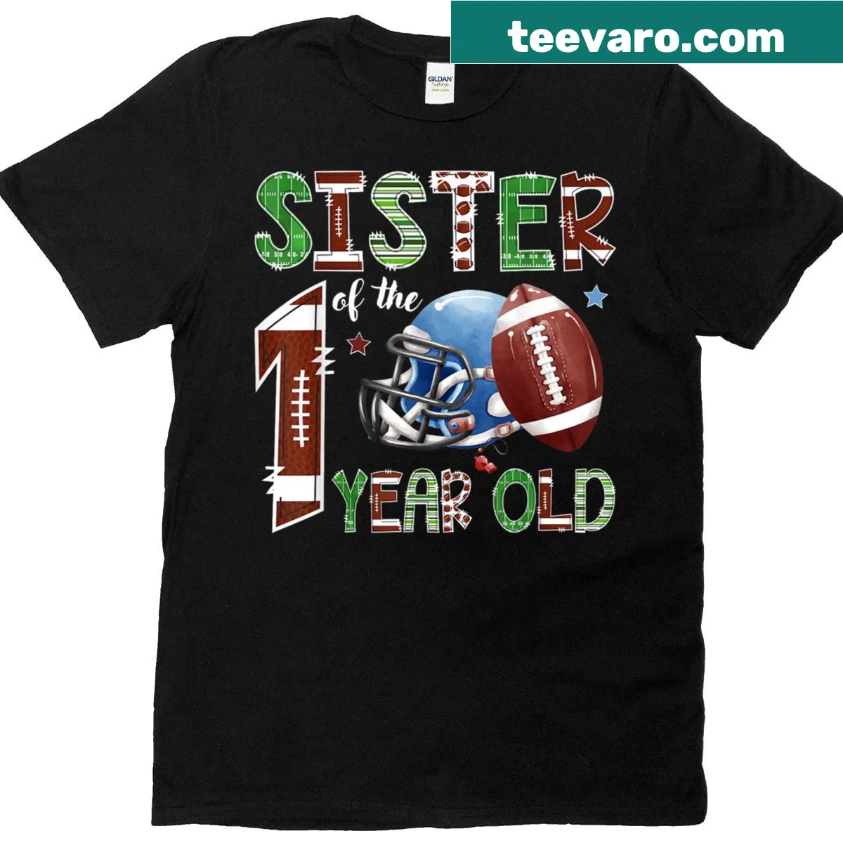 T-shirt celebrating 1st birthday with a football theme — on a men's t-shirt