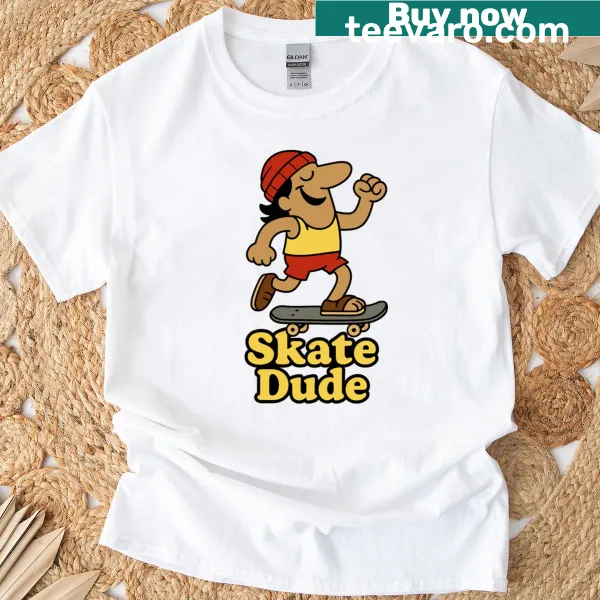 Retro T-shirt featuring a graphic of a skateboarder and text about skating