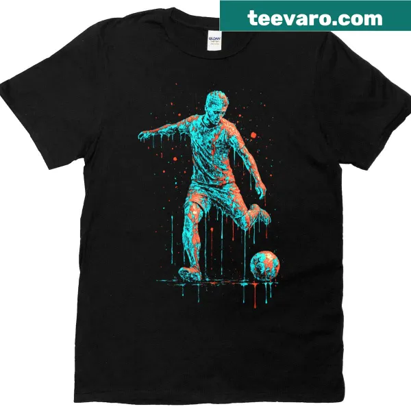 Soccer t-shirt featuring a playful drip paint design