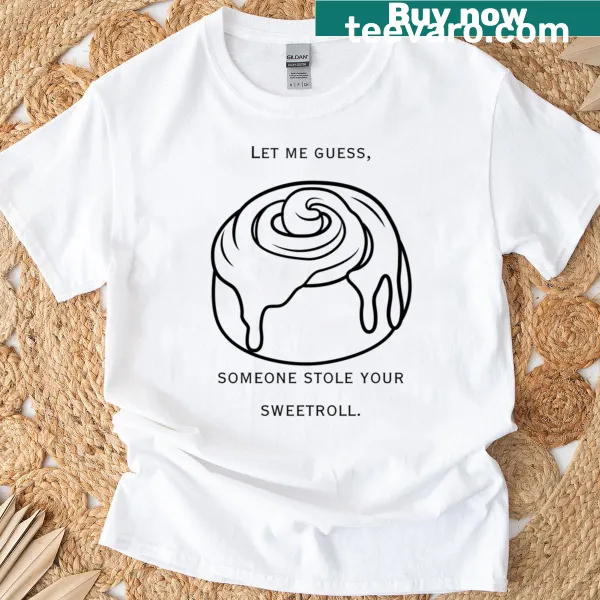 Retro gaming quote t-shirt featuring 'Someone Stole Your Sweetroll' text